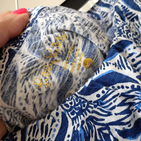 Blue and White Patterned Strapless Top XL Shirt - Picture 2 of 2